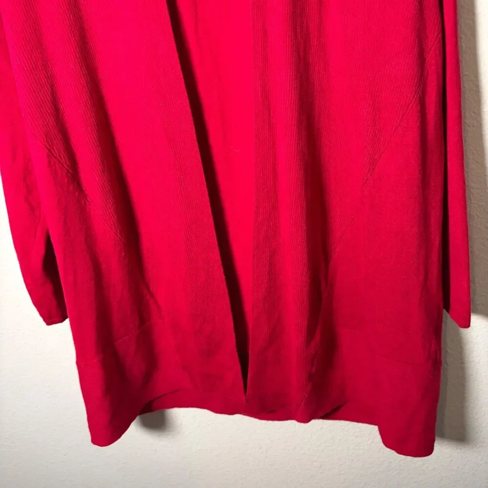 Chico's Cardigan Sweater Women's 2 Large Red Ribbed Open Knit Casual